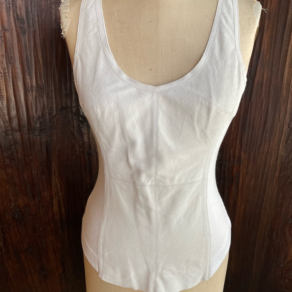 illia Goat Suede and Rib Knit Tank in Crystal and White